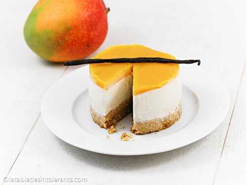 Cheesecake vanille mangue sans gluten, sans lactose, avec ou sans sucre