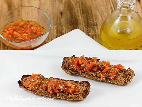 BRUSCHETTA À LA TOMATE sans gluten, sans lait, sans sucre, sans levure, sans œuf