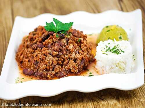 CHILI CON CARNE MAISON ET GUACAMOLE sans gluten, faible ou sans lactose