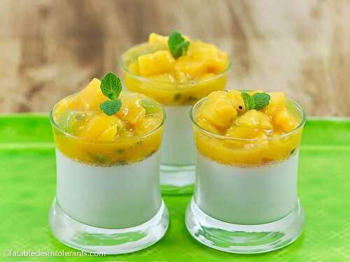 PANNA COTTA NOIX DE COCO ET FRUITS EXOTIQUES sans gluten ni lait, avec ou sans sucre, sans œuf