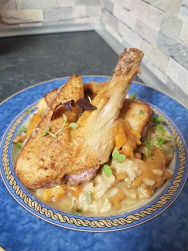 Suprême de canette, risotto de girolles