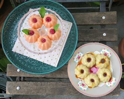 Petits flans vanille-banane-caramel et vanille-rose-cardamome