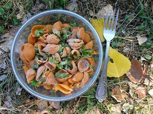 Salade de pâtes au piment avec des herbes fraîches et dessert bonus