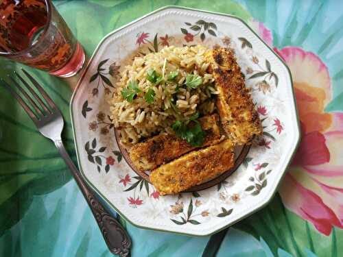 Tofu pané à la moutarde et aux herbes & riz curcuma - citron