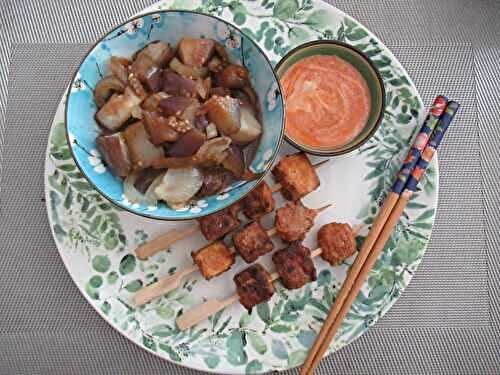 Aubergine au miso et nuggets de tofu fumé 