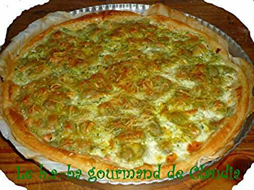Tarte aux ravioles, courgettes et saumon fumé