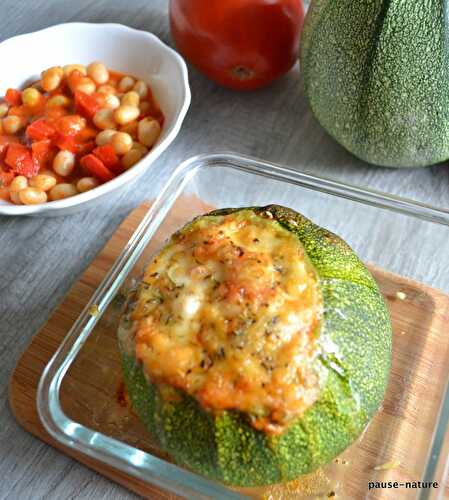 Courgette farcie aux haricots coco de Paimpol, poivron rouge et mozzarella