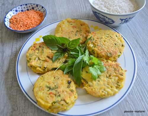 Galettes de riz aux lentilles corail et fines herbes