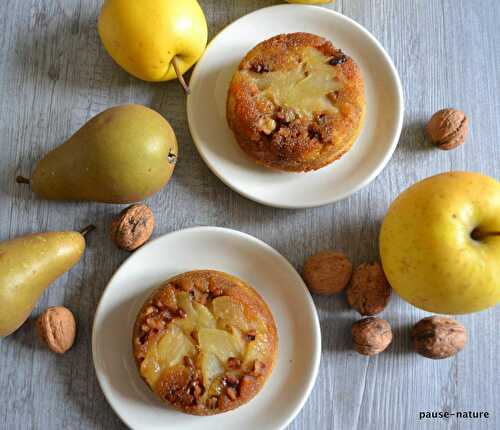 Mini-renverses aux pomme-poire et noix caramélisées -   le blog culinaire pause-nature 