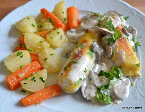 Quenelles de semoule sauce champignons