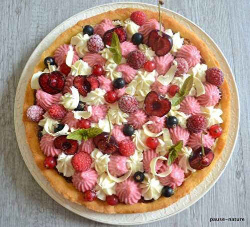 Tarte fruits rouges-chocolat blanc sur palet breton (inspiration "Fantastik" de Christophe Michalak