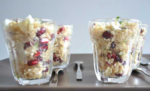 Verrines apéritives au quinoa, pamplemousse, grenade et feta