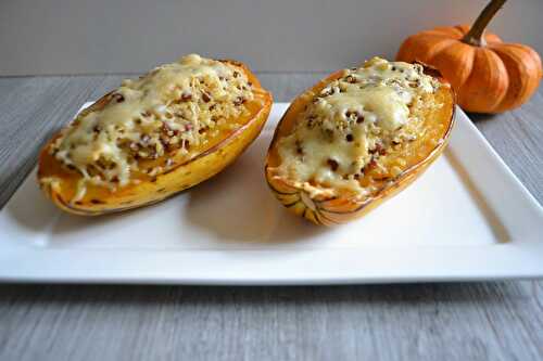 Courge délicate farcie au quinoa et lentillons de Champagne