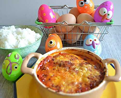 Gratin d'oeuf dur au poivron rouge et sauce tomates