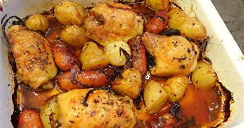 Plaque poulet, pommes de terre et chorizo