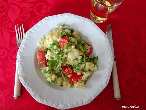 Ecrasé de pommes de terre, roquette, tomates et petits pois : Le printemps dans l'assiette !