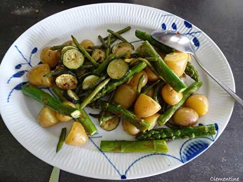 Salade de pommes de terre grenaille, asperges et œufs mollets