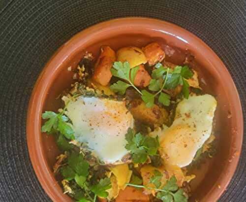 Pommes de terre risolées avec 'nduja, chou kale et œufs d'Ainsley Harriott