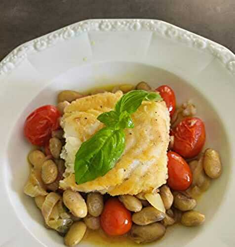 Dos de cabillaud, cannellini et tomates cerises