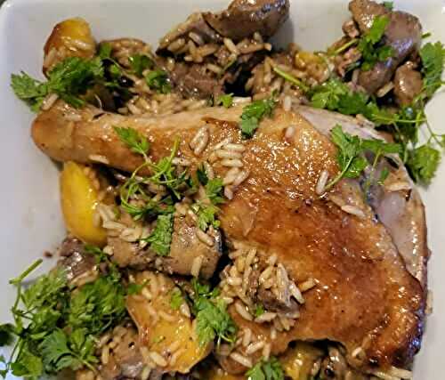 Brouillade de riz au canard et aux foies de volaille