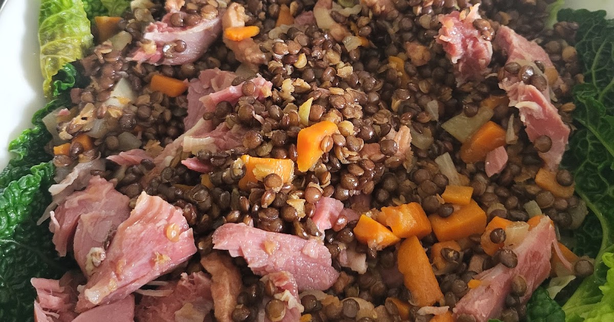 Jarret de porc aux lentilles vertes du Puy et au chou vert