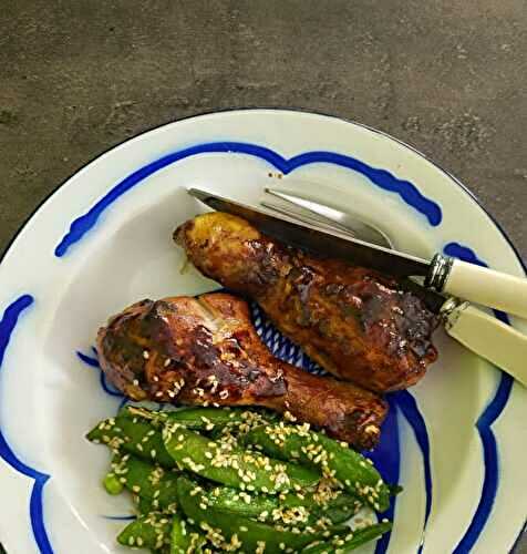 Poulet caramélise avec sugar snaps au sésame