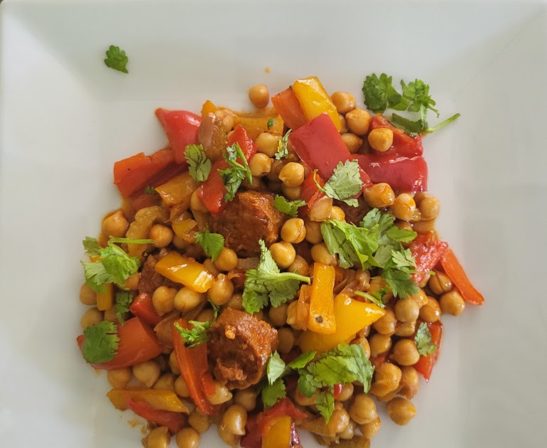 Compotée de poivrons aux pois chiches et chorizo