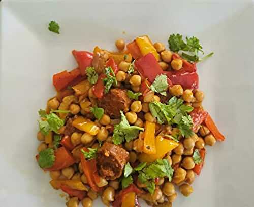 Compotée de poivrons aux pois chiches et chorizo