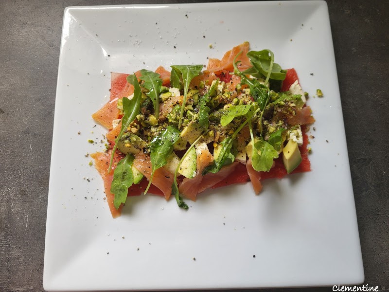 Carpaccio de pastèque au saumon fumé
