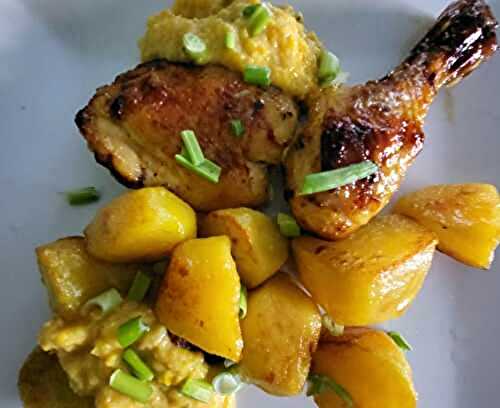 Pilons de poulet et sauce aux poivrons jaunes