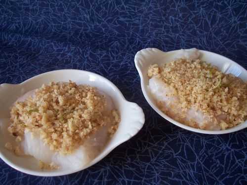 Cabillaud en croûte de noisettes à la pomme, tagliatelles de céleri