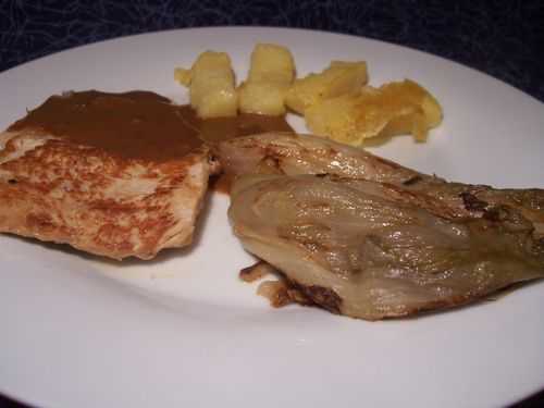 Côtes de veau au café, frites de polenta