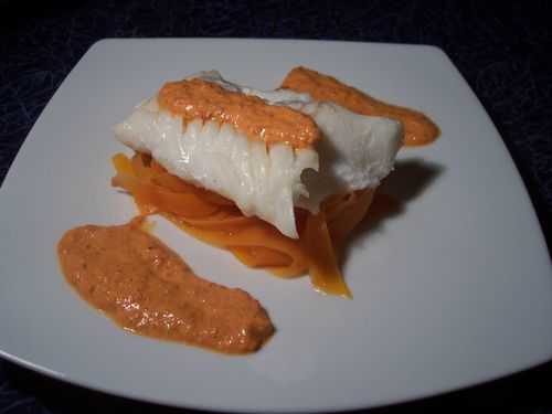 Dos de cabillaud sauce chorizo et poivron rouge