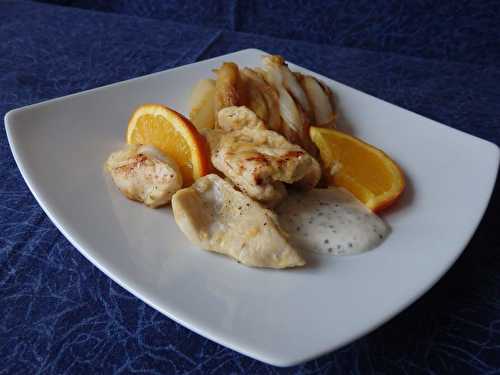 Filet de poulet aux endives braisées à l’orange, sauce moutarde - Le blog de Michelle - Plaisirs de la Maison