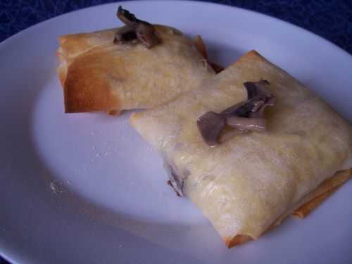 Fricassée de lapin aux champignons, croustille de nouilles