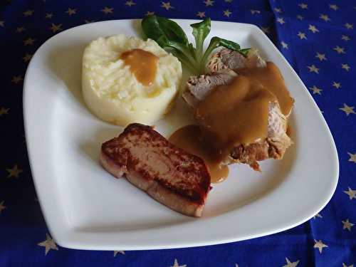 Paleron de veau braisé, escalope de foie gras poêlée et son écrasée de pommes de terre - Le blog de Michelle - Plaisirs de la Maison
