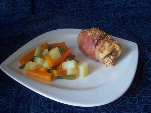 Roulades de poulet au jambon cru croustillant, tomates séchées et chèvre