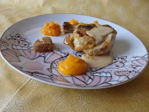 Suprême de pintade au foie gras, purée de potimarron