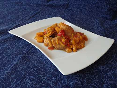 Tajine de poulet aux patates douces, poivrons et pruneaux - Le blog de Michelle - Plaisirs de la Maison