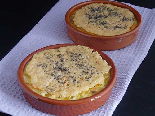 Fondue de poireaux carottes façon crème brulée avec tuile de parmesan