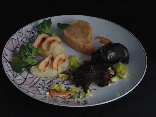 Boudin noir, crème de coing et chips de pomme - Le blog de Michelle - Plaisirs de la Maison