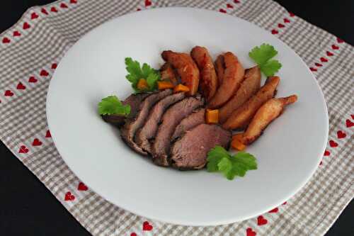 Coings confits et sautés avec un magret de canard