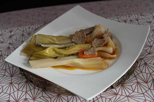 Poireaux vinaigrette gastrique d’orange et ses crackers