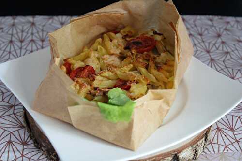 Papillote de pâtes aux tomates cerises et courgette