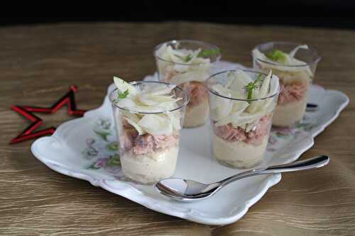 Verrine d’aïoli de coing, thon et fenouil