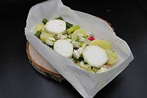 Papillote de légumes croquants au fromage de chèvre Sainte Maure