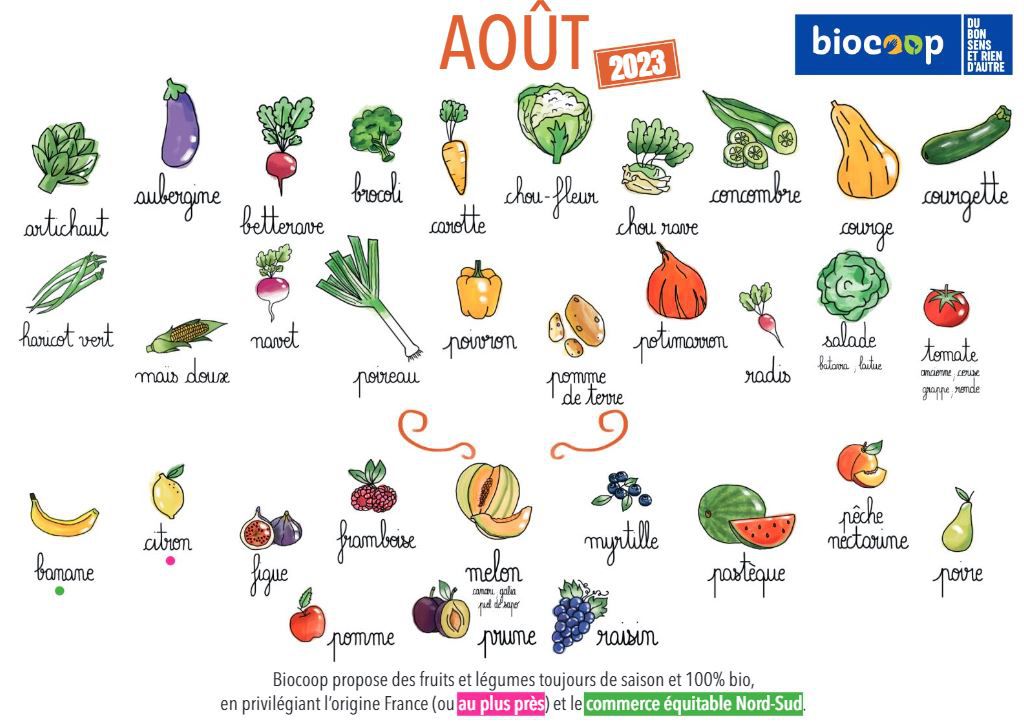 Calendrier des légumes et fruits de saison du mois d’août