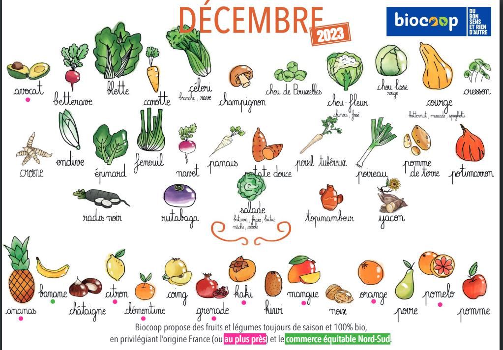 Calendrier des légumes et fruits de saison du mois de décembre