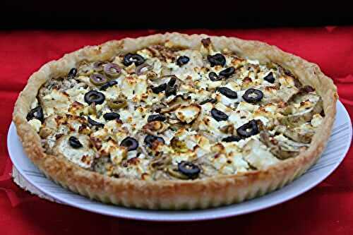 Tarte fine aux aubergines, pesto et féta