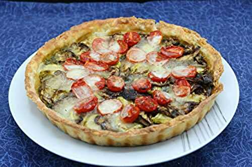 Tarte fine aux légumes, pesto et mozzarella